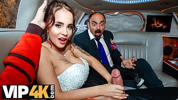 VIP4K. Random passerby scores wonderful bride in the wedding limo