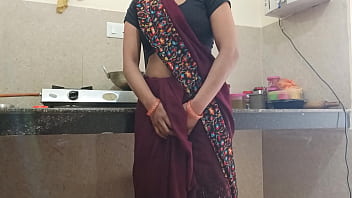 Indian Desi village bhabhi drilling in kitchen clear Hindi audio