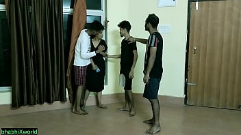 Desi super-cute woman smashed by 3 dudes at bf home!! Red-hot hard-core