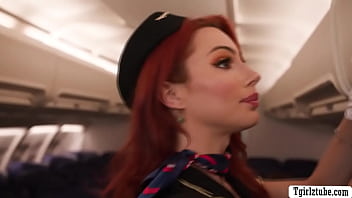 Transsexual flight attendant 3 way fucky-fucky with her passengers in flat