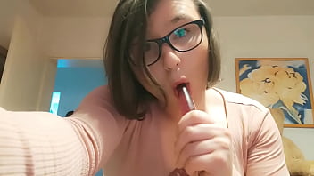 Teenager Unexperienced She-male Anallisa alone at home - she deepthroats dildo, slurp her spunk and pokes her snatch with while looking super-cute and noisy all over the mansion - shes wearing man rod box and uses some of her other fucktoys