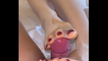 Infatuating youthfull nurse wearing milky silk sleeve JJ footjob squashed sperm, milky silk ripped fuckhole bone inserted into stockings, soles of soles massaging glans, footjob all shot into stocking