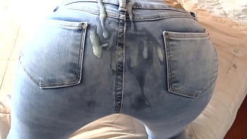 I found my stepson jacking off in my underpants and for the first-ever time I permit him to jizz on my booty in denim