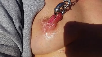 Nippleringlover sizzling mommy draining outdoors with wand pierced poon extraordinary nip piercings