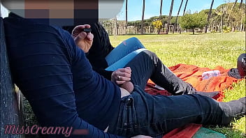 French Lecturer Hand-job Fledgling on public park to college girl with Jizz flow - MissCreamy