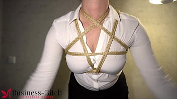 Assistant strapped up for Kinbaku restrain bondage rectal practice - businessbitch