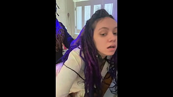 Hooded dude arches over latina spanish dreadhead and breeds her in kitchen doggy style